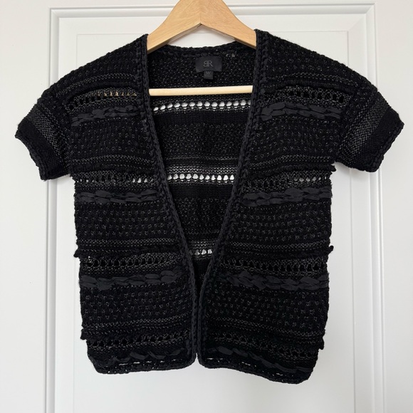 Banana Republic Black Open-Knit Shortsleeved Sweater Cardigan, wool silk, XS - Picture 1 of 10